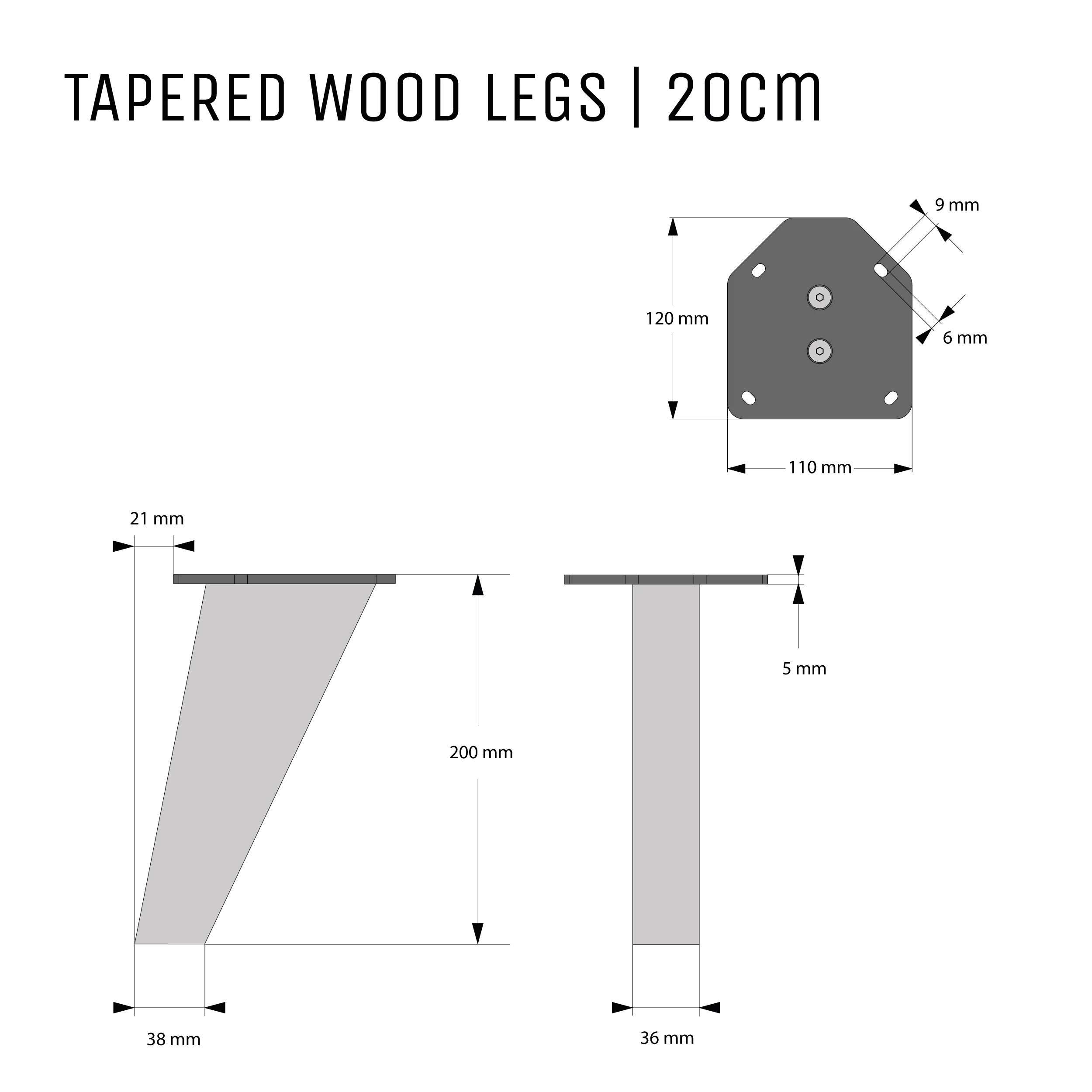20cm Tapered Oak Table Legs - Image 4