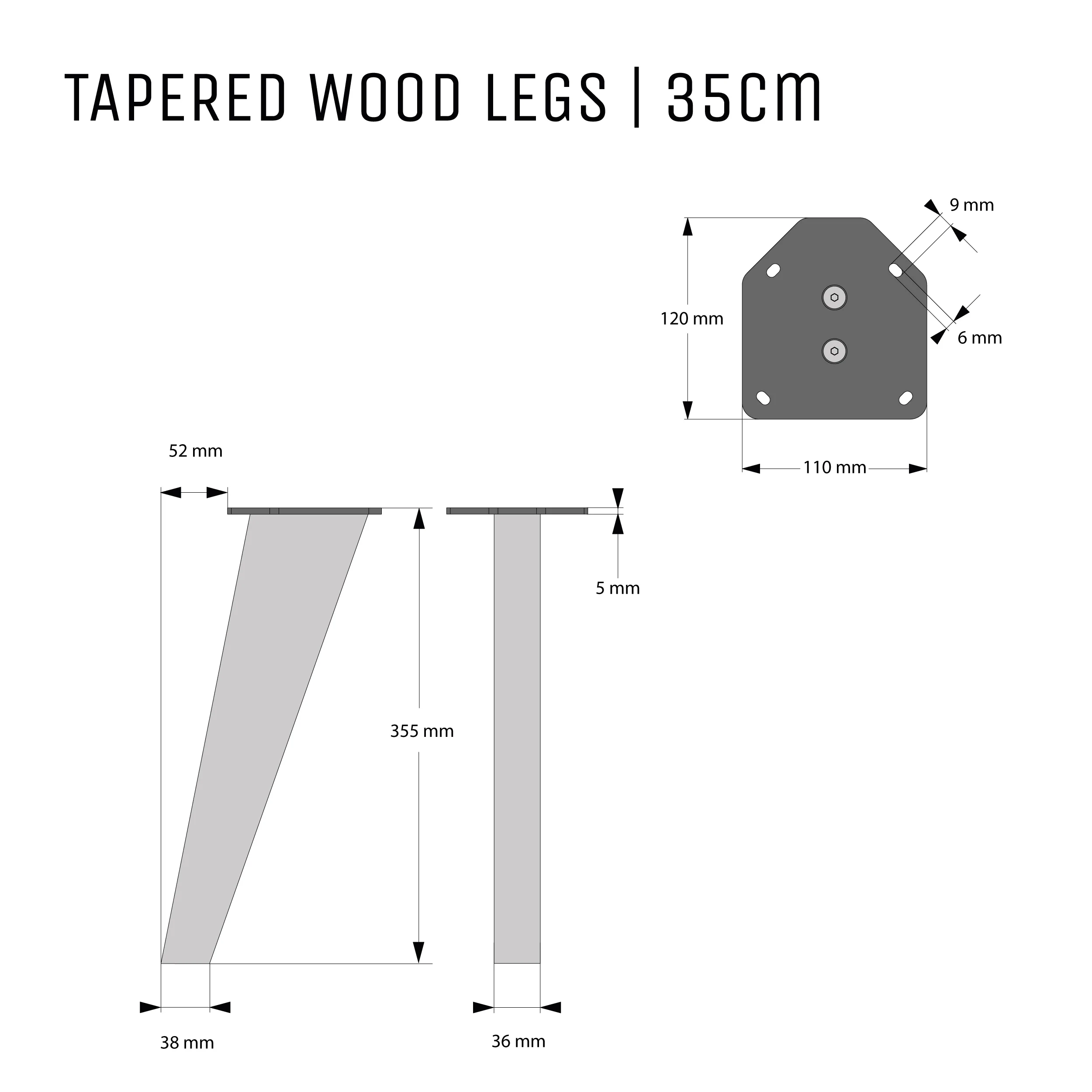 35cm Tapered Oak Table Legs - Image 5