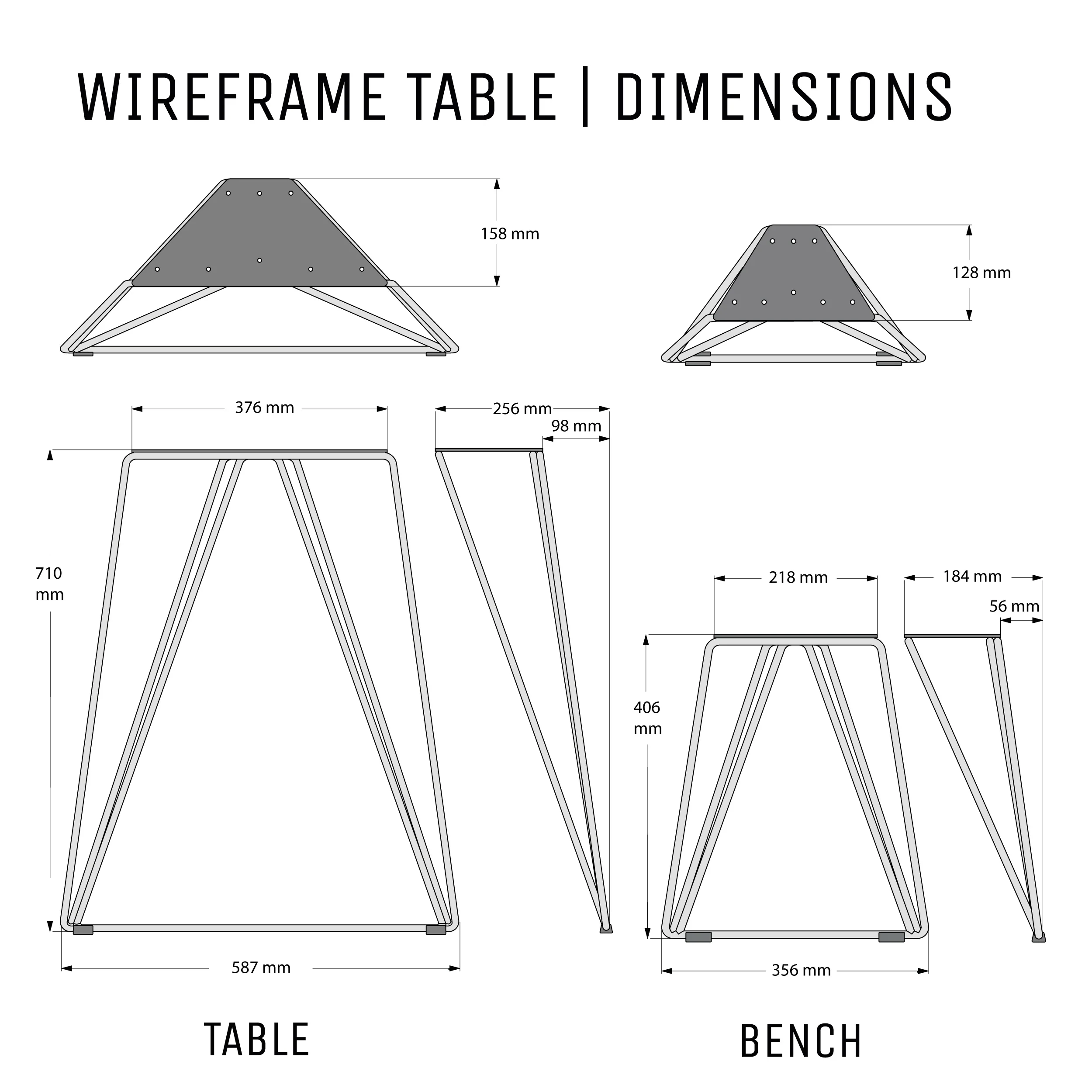 Hairpin Wireframe Legs | 40cm Bench - Image 3