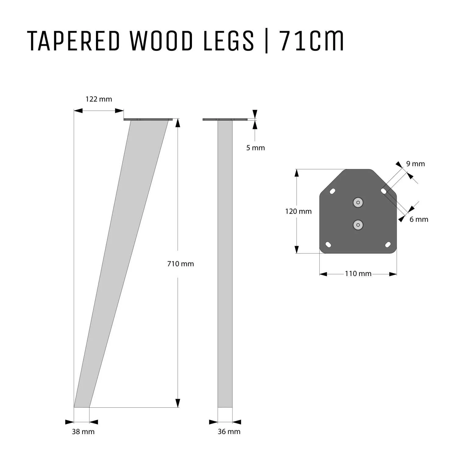 71cm Tapered Oak Table Legs - Image 4