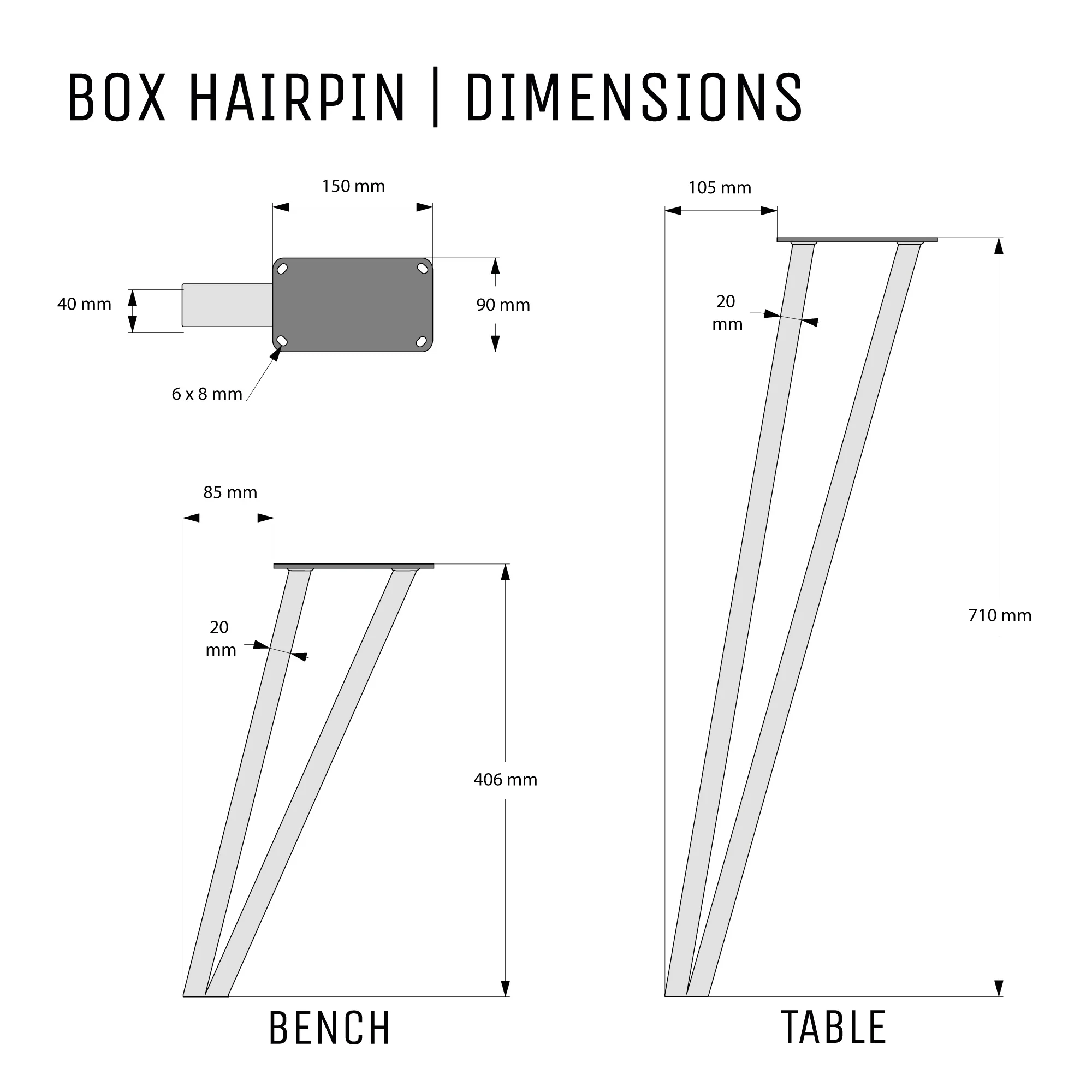 Box Hairpin Legs | 71cm Table - Image 3