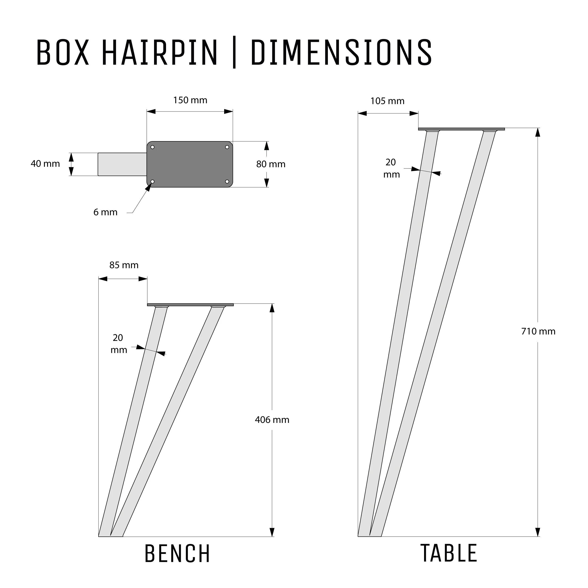 Box Hairpin Legs | 40cm Bench - Image 4