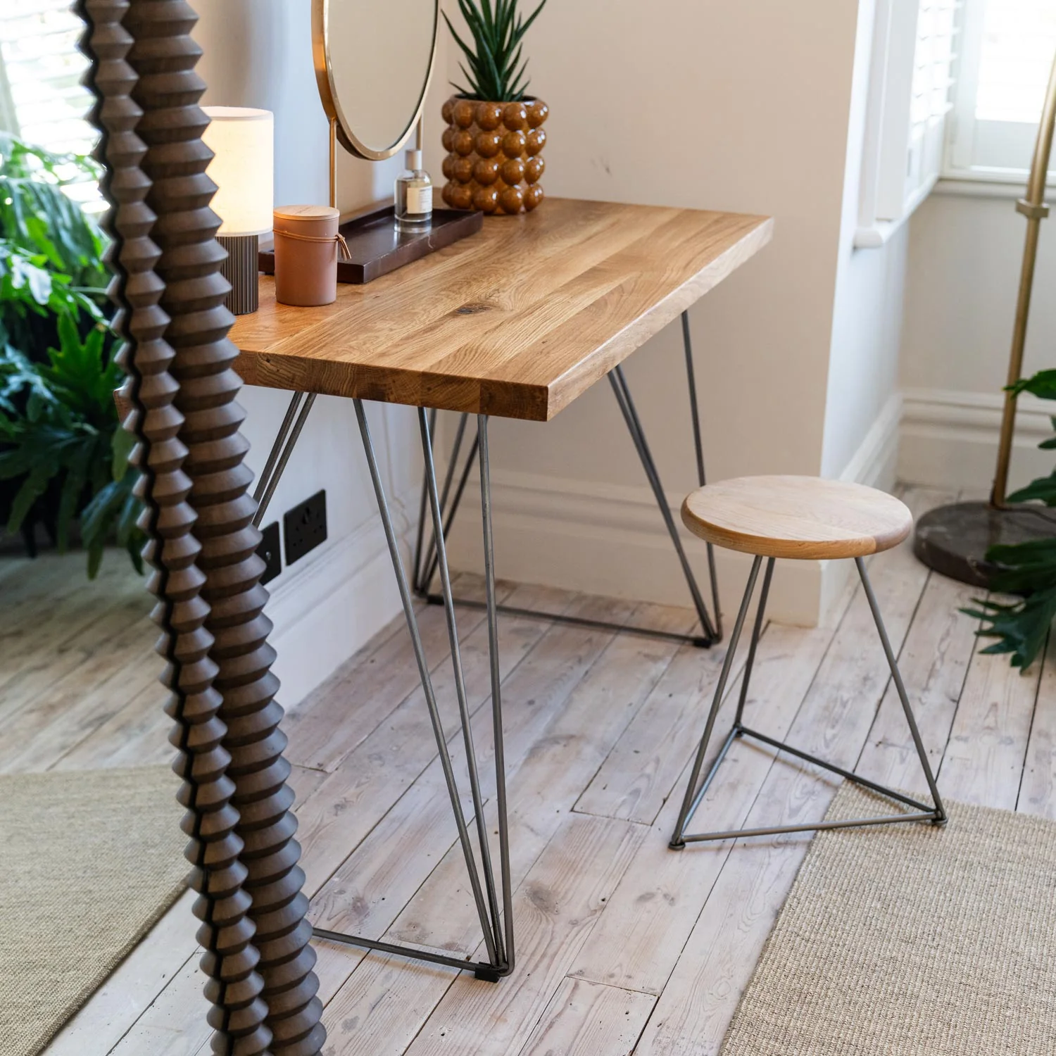 Oak Desk & Steel End Frame Hairpin Legs - Image 2