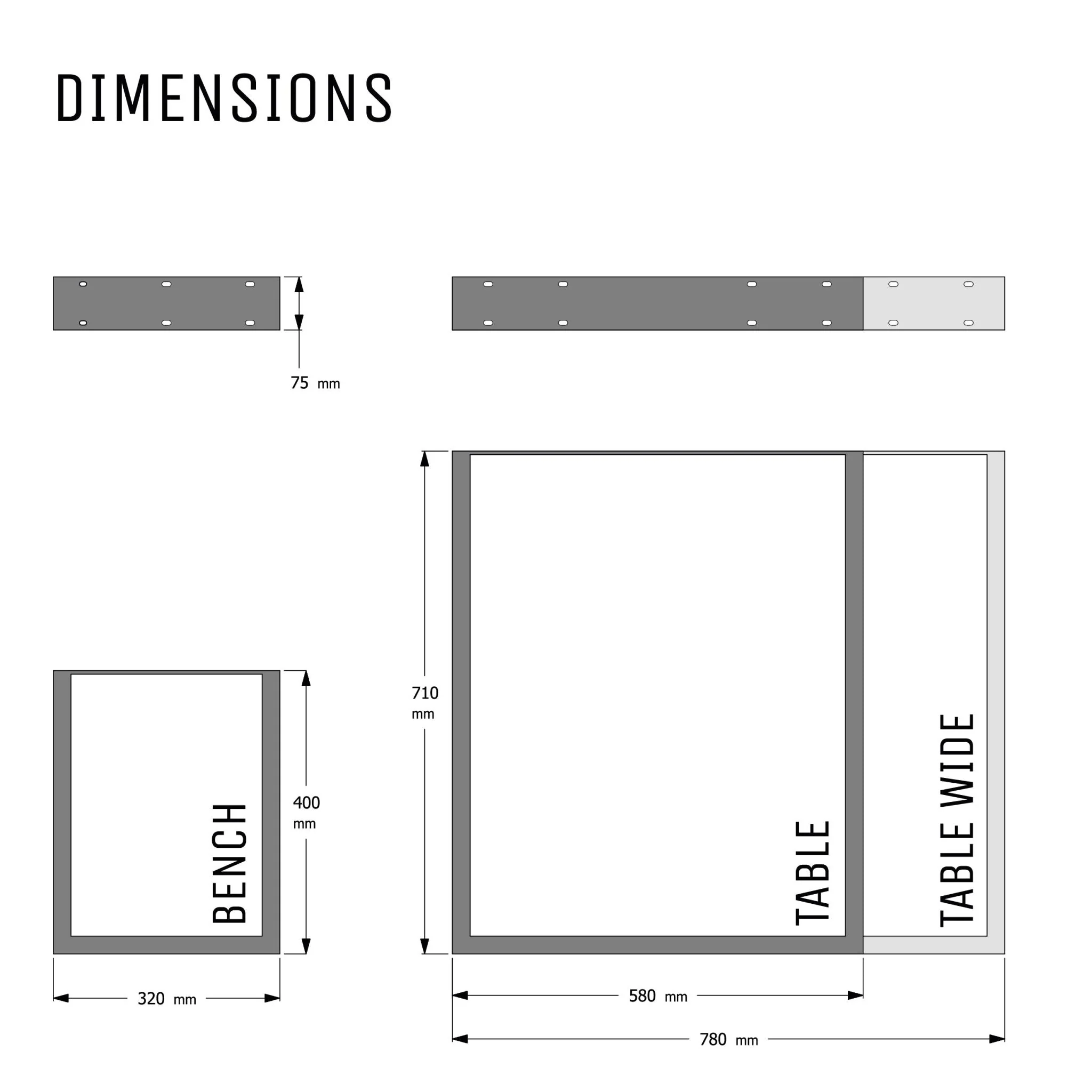 Square Industrial Legs | 40cm Bench - Image 6