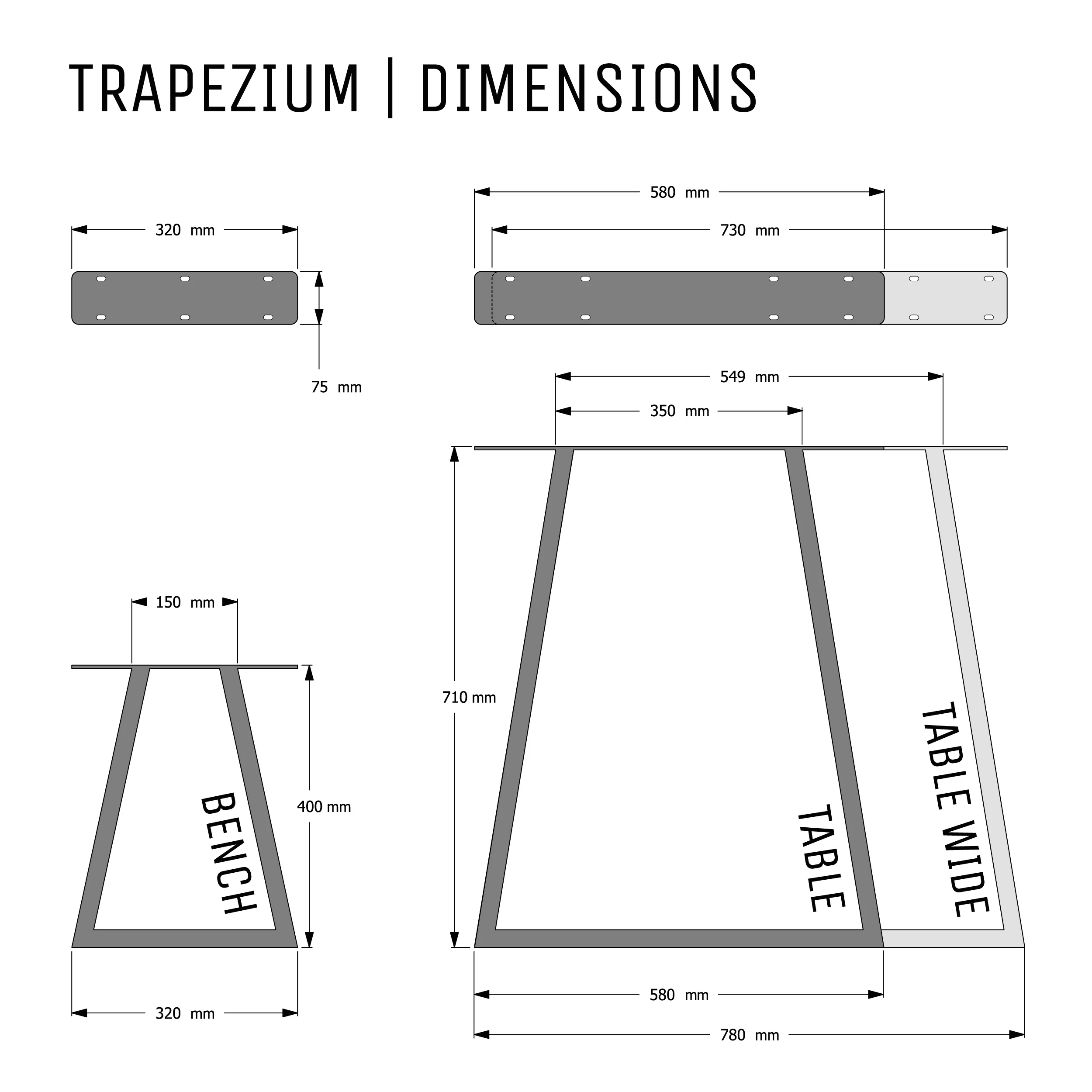 Trapezium Industrial Legs | 71cm Table Wide - Image 3