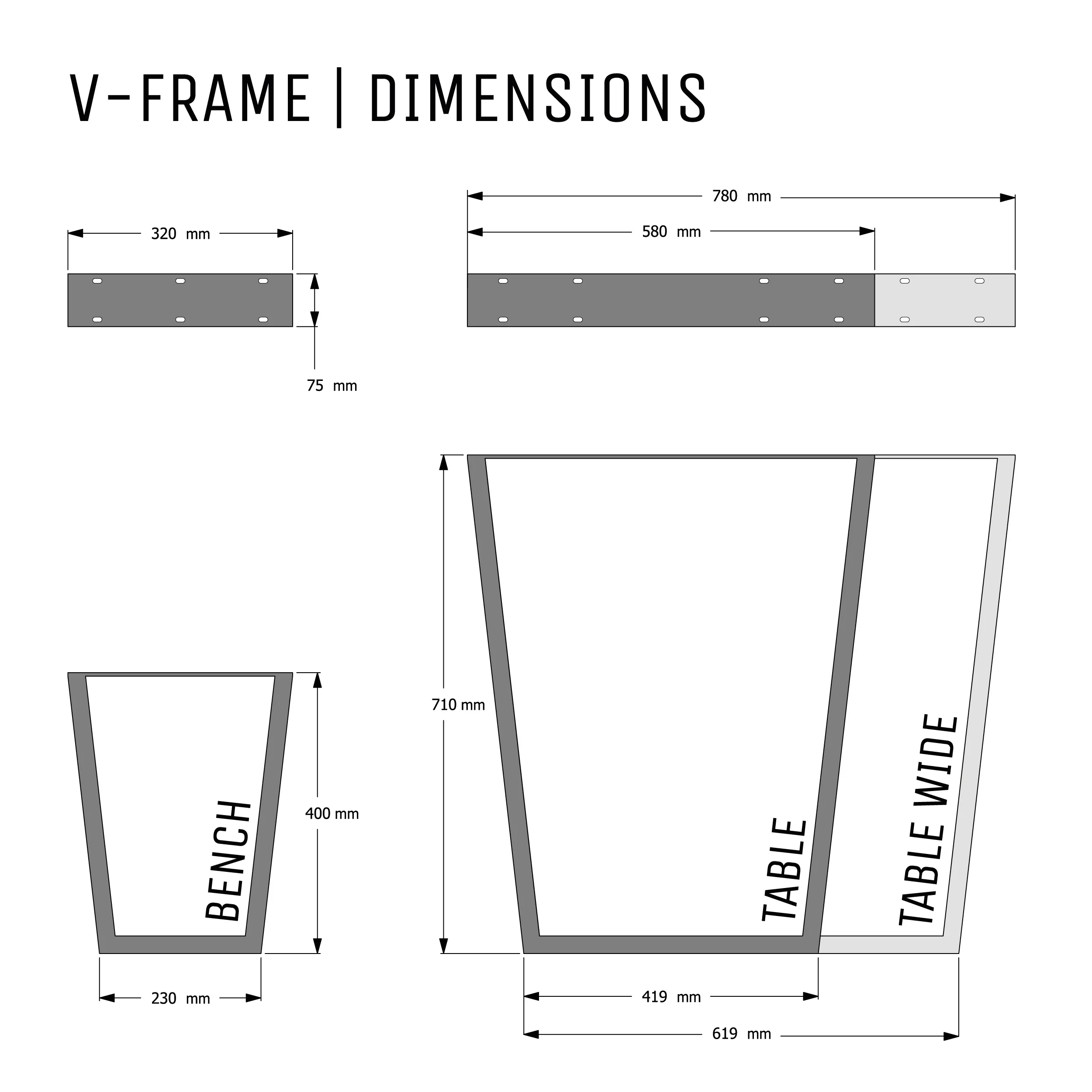 V-Frame Industrial legs | 40cm Bench - Image 5